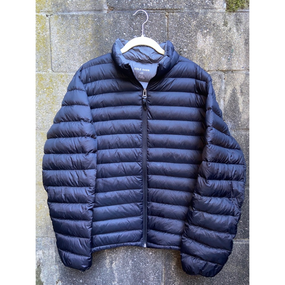 Cole Haan Mens Packable Lightweight Premium Down Puffer Jacket Black Travel L